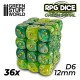 36x Dadi D6 12mm - Verde Marmo